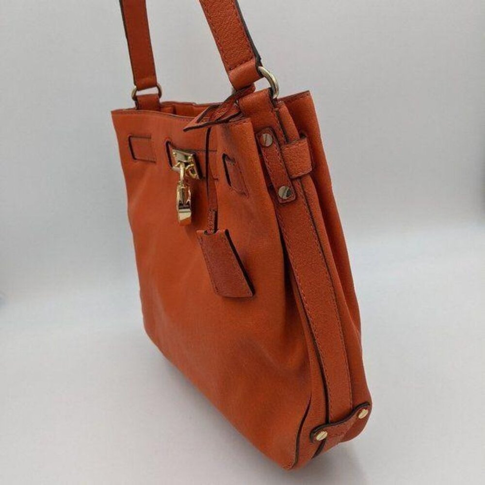 Michael Kors women's Hamilton orange leather signature liner‎ shoulder bag - Picture 4 of 13